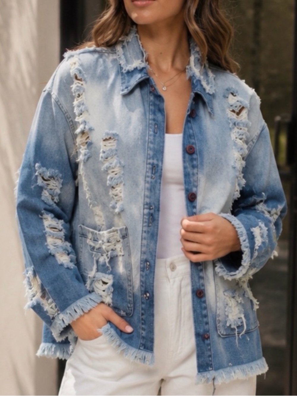 Vibrant M.I.U Distressed Jean Jacket